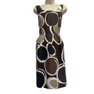 Banana Republic Silk Sleeveless Sheath Dress Brown Geometric Print Sz 8